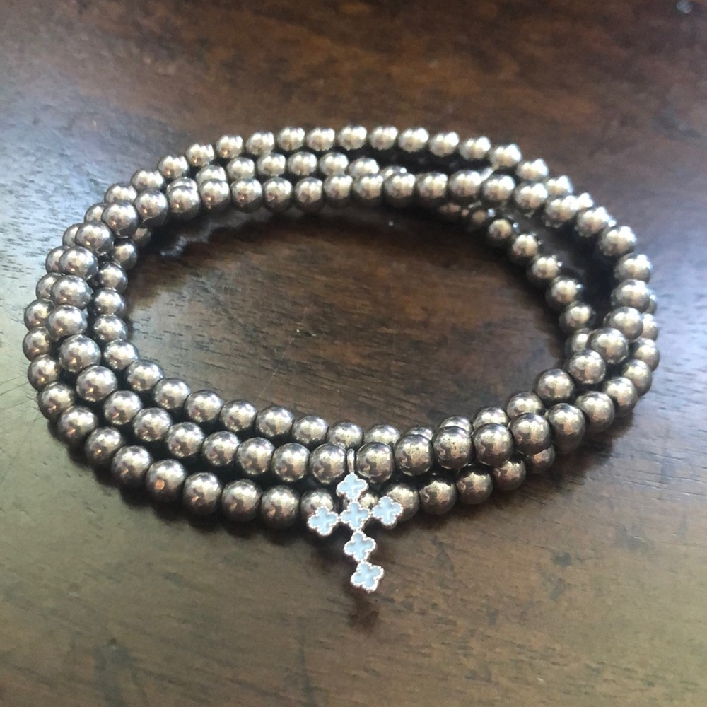 Rachel Lynn Hematite Triple Wrap Bracelet Cross